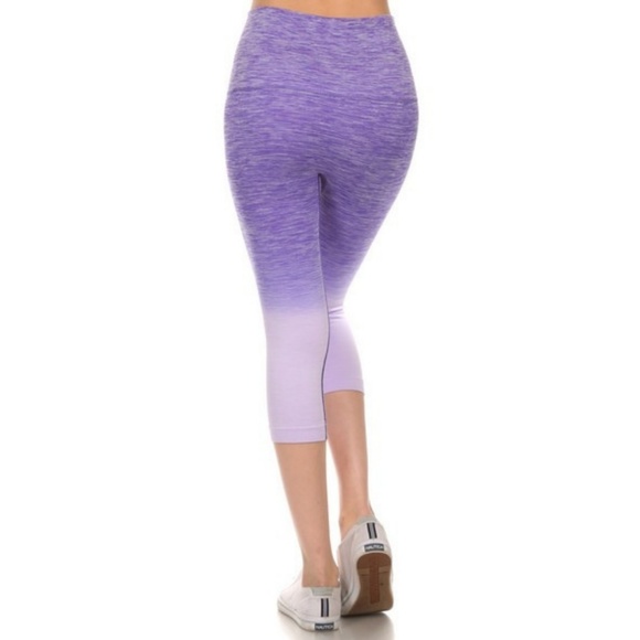 Dip Dye Ombre Athletic Fold Over Capri Leggings PU - Picture 2 of 5